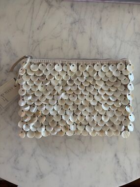 Antik Kraft Mother of Pearl Clutch elegant shell discs in Ivory NWT